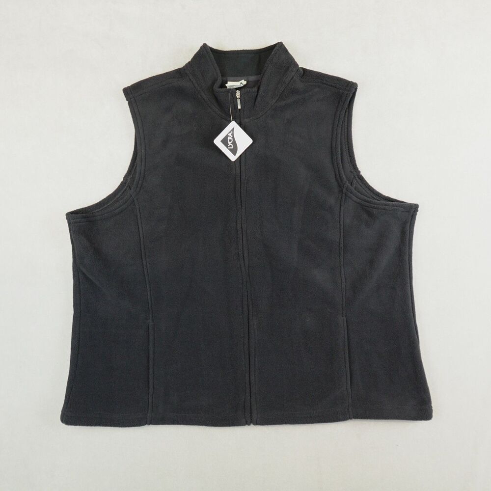 NWT LL Bean Vest Fleece Womens 1X Plus Black Primaloft Full Zip Pockets Polartec